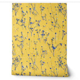 Moderne Abstrakt-blaugelbe Wildblumen Tapete