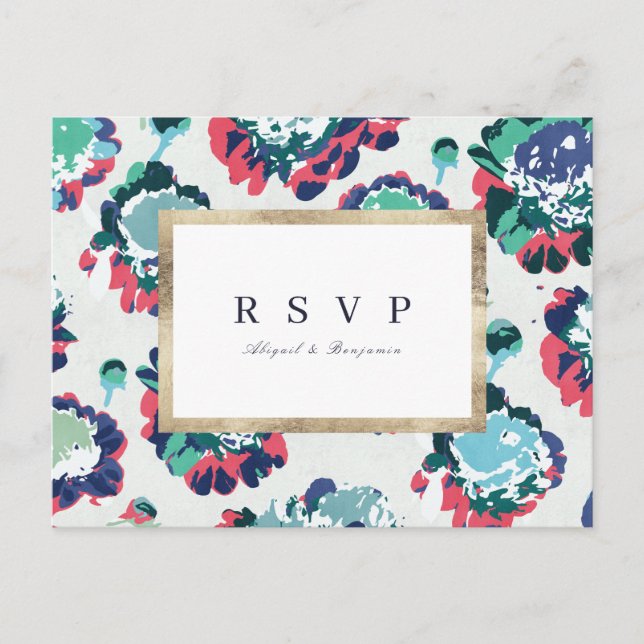 Moderne abstrakt-Blumenhochzeit RSVP Einladungspostkarte (Vorderseite)