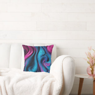 Moderne Abstrakt-Flow Art-Blue und Pink- Kissen