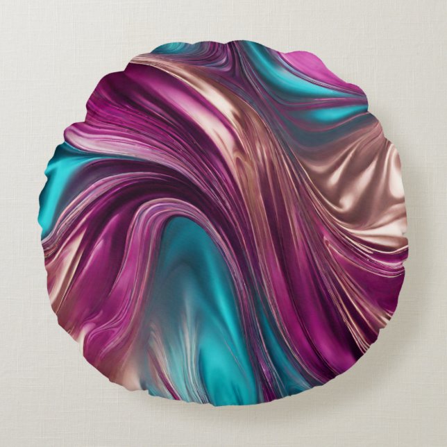 Moderne Abstrakt-Fluid Art-Magenta Rundes Kissen (Vorderseite)
