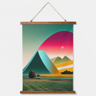 Moderne Abstrakt geometrische Landschaft Kunst und Wandteppich Mit Holzrahmen