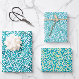 Moderne Abstrakt geometrische Wasserfarbe Türkis Geschenkpapier Set