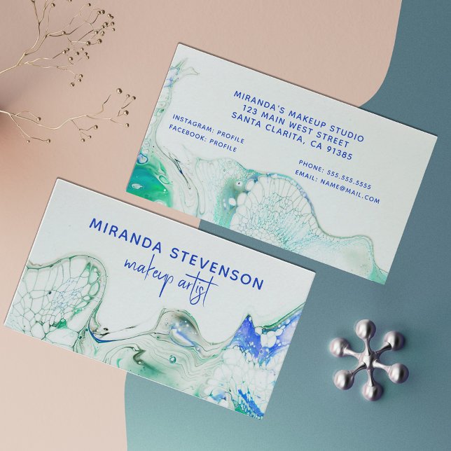 Moderne Abstrakt grüne blaue Acrylfarblackierung Visitenkarte (Von Creator hochgeladen)