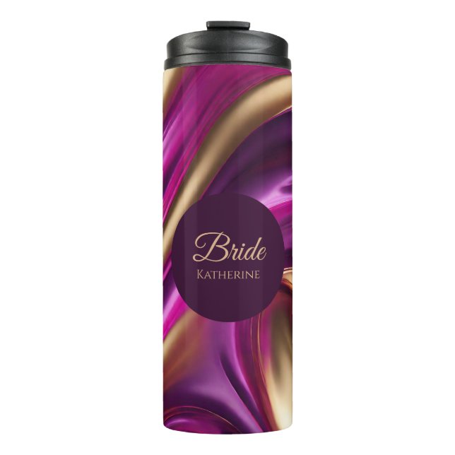 Moderne Abstrakt-Lila Fuchsia Gold-Bride- Thermosbecher (Vorderseite)