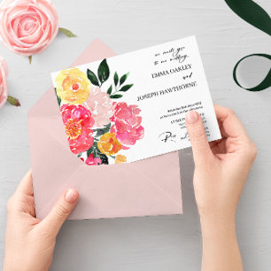 Moderne, abstrakt-rosa-blumengeschmückte Hochzeit Einladung