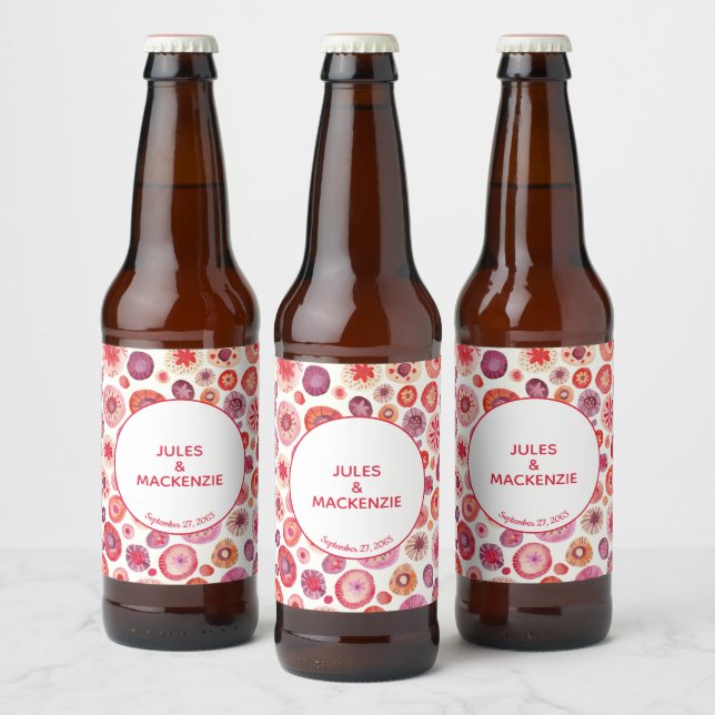 Moderne Abstrakt rosa Wasserfarbenkreisläufe Bierflaschenetikett (Flaschen)