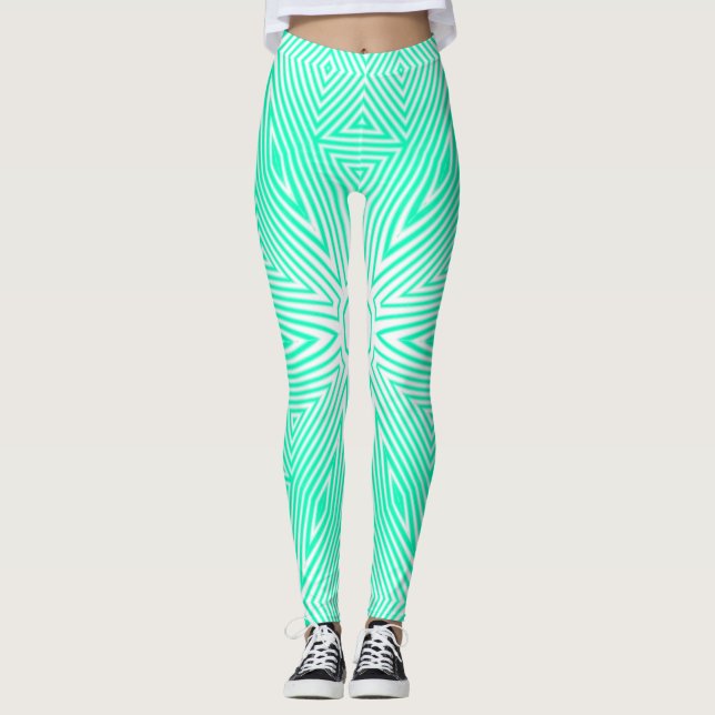 MODERNE abstrakt zeichnend hellgrün-weiß-mosaik Leggings (Vorderseite)