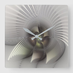 Moderne abstrakte 3D-Form Fraktal-Kunst Quadratische Wanduhr