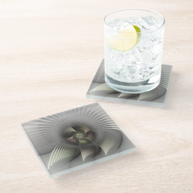 Moderne Abstrakte 3D Shape Fraktal Art Glasuntersetzer (Schrägansicht)