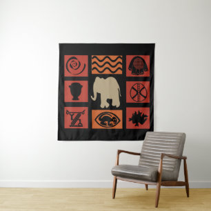 Moderne abstrakte afrikanische Symbol- und Elefant Wandteppich
