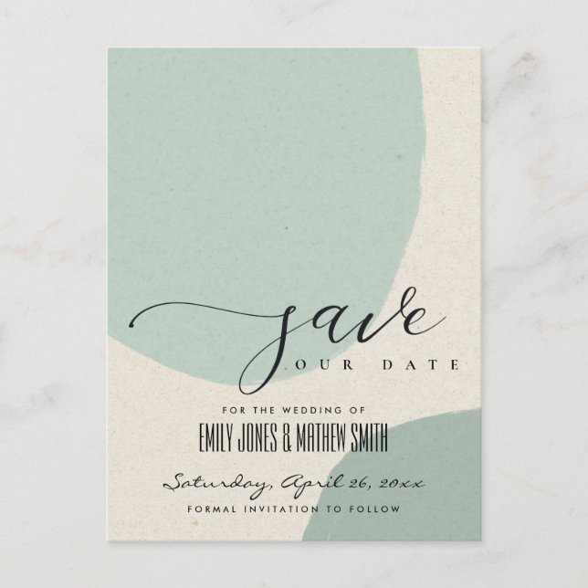 MODERNE ABSTRAKTE AQUA BLAUE KRAFT SAVE THE DATE ANKÜNDIGUNGSPOSTKARTE (Vorderseite)