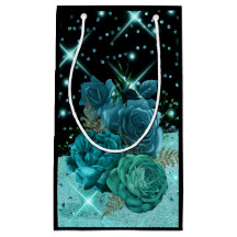 Moderne Abstrakte Aquamarine Blume, Aqua Glitzer D