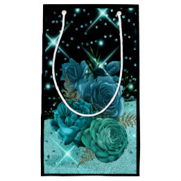 Moderne Abstrakte Aquamarine Blume, Aqua Glitzer D Kleine Geschenktüte