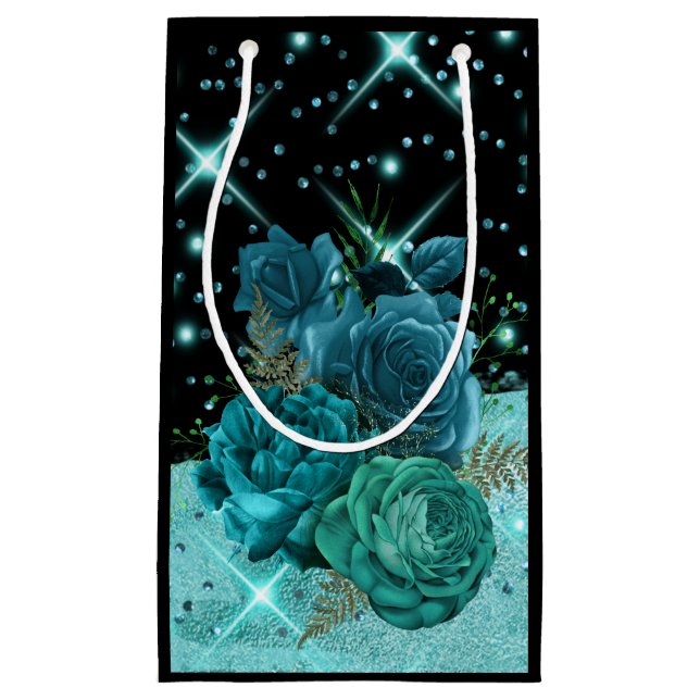 Moderne Abstrakte Aquamarine Blume, Aqua Glitzer D Kleine Geschenktüte (Vorderseite)