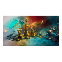 Moderne, abstrakte, aquamarine Goldfiguren