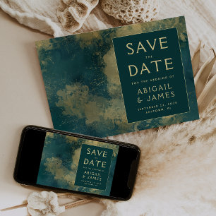 Moderne Abstrakte Aquamarine Goldhochzeit rettet d Einladung