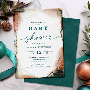 Moderne Abstrakte Aquamarine und Kupfer Babydusche Einladung