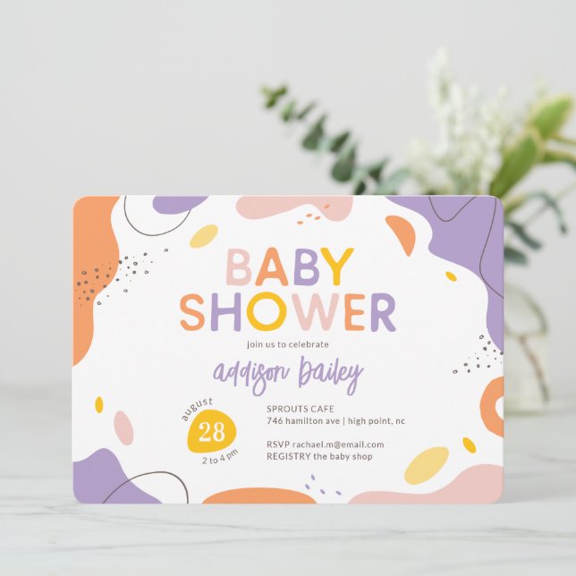 Moderne Abstrakte Babydusche Einladung (Stehend Vorderseite)