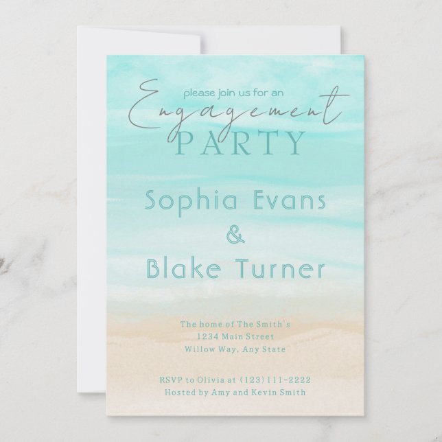 Moderne Abstrakte Beach Wedding Party Einladung (Vorderseite)