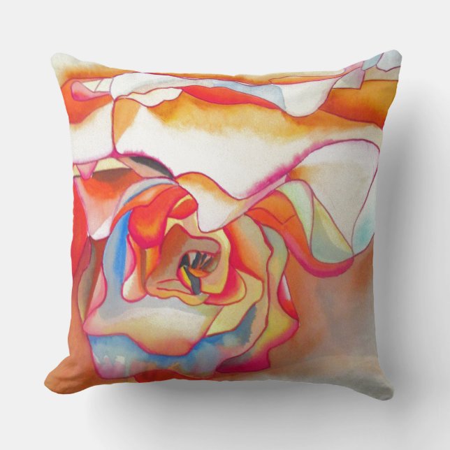 Moderne abstrakte Begonia Aquarellkunst Kissen (Vorderseite)