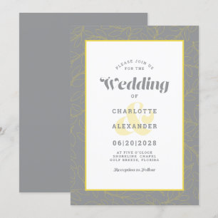 Moderne Abstrakte Blätter Muster Grau und Gelb Einladung