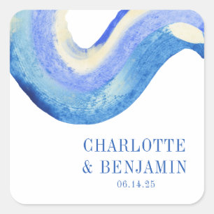 Moderne abstrakte blaue Aquarell-Einladung zur Hoc Quadratischer Aufkleber