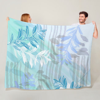 Moderne abstrakte blaue botanische Blätter Fleecedecke