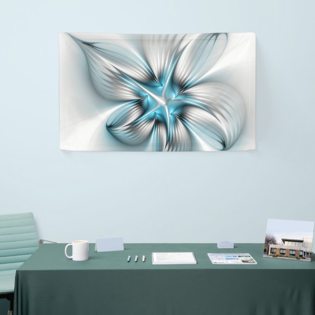 Moderne abstrakte blaue Fraktal-Kunst mit floraler Banner (Messeveranstaltung)