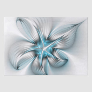 Moderne abstrakte blaue Fraktal-Kunst mit floraler Seidenpapier