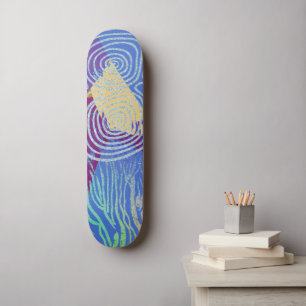 Moderne abstrakte blaue gelbe und wirbelnde Muster Skateboard