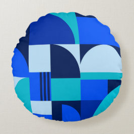 Moderne abstrakte blaue geometrische Formen Muster Rundes Kissen