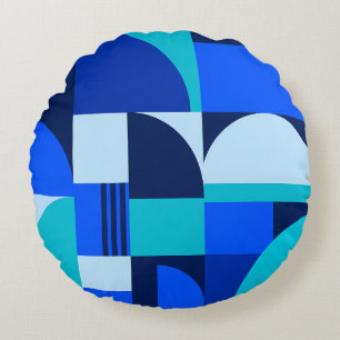 Moderne abstrakte blaue geometrische Formen Muster Rundes Kissen
