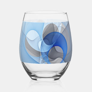 Moderne abstrakte blaue graue Fractal-Kunstgrafik Weinglas Ohne Stiel