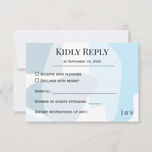 Moderne Abstrakte blaue Minimalistische Kunsthochz RSVP Karte (Vorderseite)