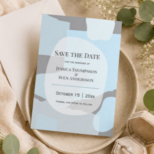 Moderne Abstrakte blaue Minimalistische Kunsthochz Save The Date