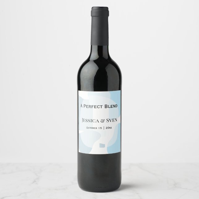 Moderne Abstrakte blaue Minimalistische Kunsthochz Weinetikett (Vorderseite)
