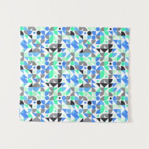 Moderne abstrakte blaue Minze schwarzes geometrisc Wandteppich