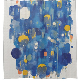 Moderne abstrakte blaue Regentropfen mit goldenen Duschvorhang
