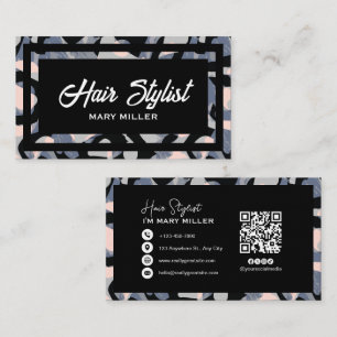 Moderne Abstrakte Blaue und Rosa QR-Code für Haars Visitenkarte