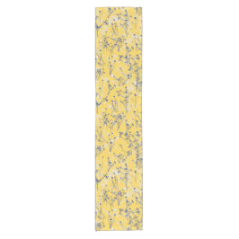 Moderne Abstrakte blaue Wildblumen auf Senf Yellow Kurzer Tischläufer
