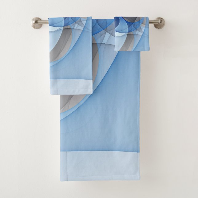 Moderne Abstrakte blaugraue Fraktal Grafik Badhandtuch Set (Insitu)