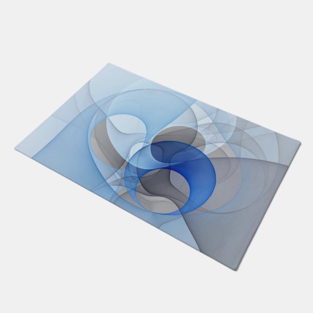 Moderne Abstrakte blaugraue Fraktal Grafik Fußmatte (Schrägansicht)