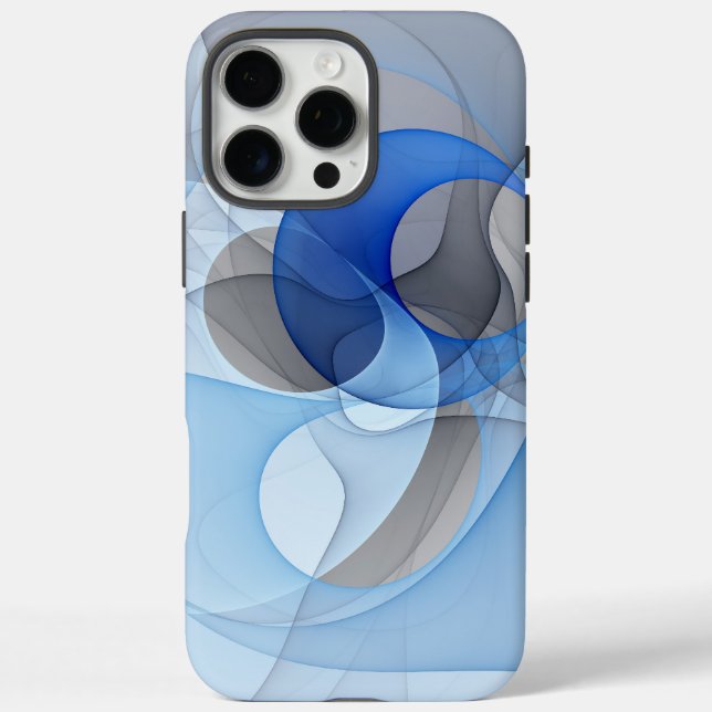 Moderne Abstrakte blaugraue Fraktal Grafik iPhone 16 Pro Max Hülle (Rückseite)