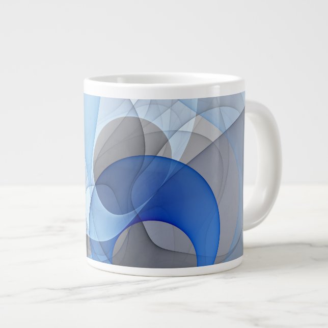 Moderne Abstrakte blaugraue Fraktal Grafik Jumbo-Tasse (Vorderseite Rechts)