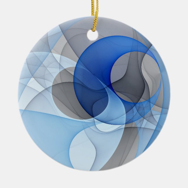 Moderne Abstrakte blaugraue Fraktal Grafik Keramik Ornament (Vorne)
