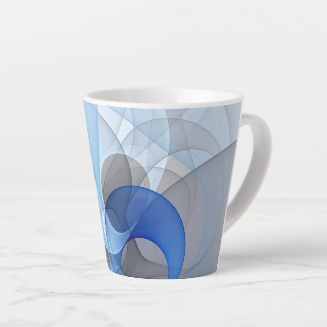 Moderne Abstrakte blaugraue Fraktal Grafik Milchtasse (Rechte Ecke)