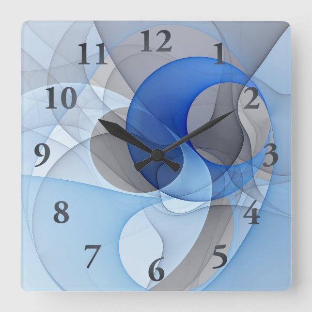 Moderne Abstrakte blaugraue Fraktal Grafik Quadratische Wanduhr (Vorderseite)