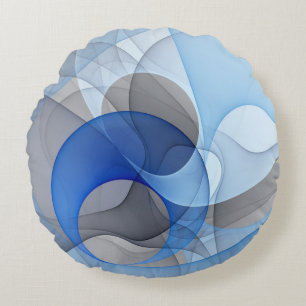 Moderne Abstrakte blaugraue Fraktal Grafik Rundes Kissen