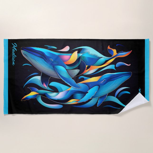 Moderne Abstrakte Blauwale individuell anpassbar Strandtuch (Vorderseite)