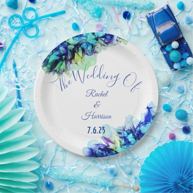 Moderne Abstrakte Blue Aquamarin & Türkise Wedding Pappteller (Party)